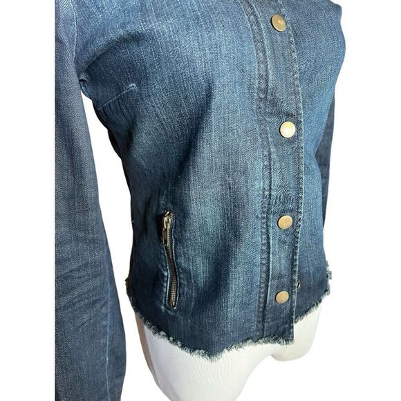 Womens Lucky Brand Collarless Dark Wash Zipper Detail Denim Jean Jacket - Sz S - Picture 4 of 5